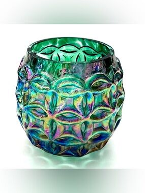 Glass Eye Studio Maritime Sea Haven  Green Handblown Art Glass Candle Holder